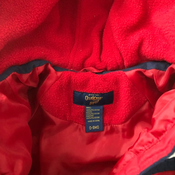 Oshkosh B’gosh Baby Boy Bunting Snowsuit Size 0-9 Months Hooded Red And Blue - Picture 5 of 6